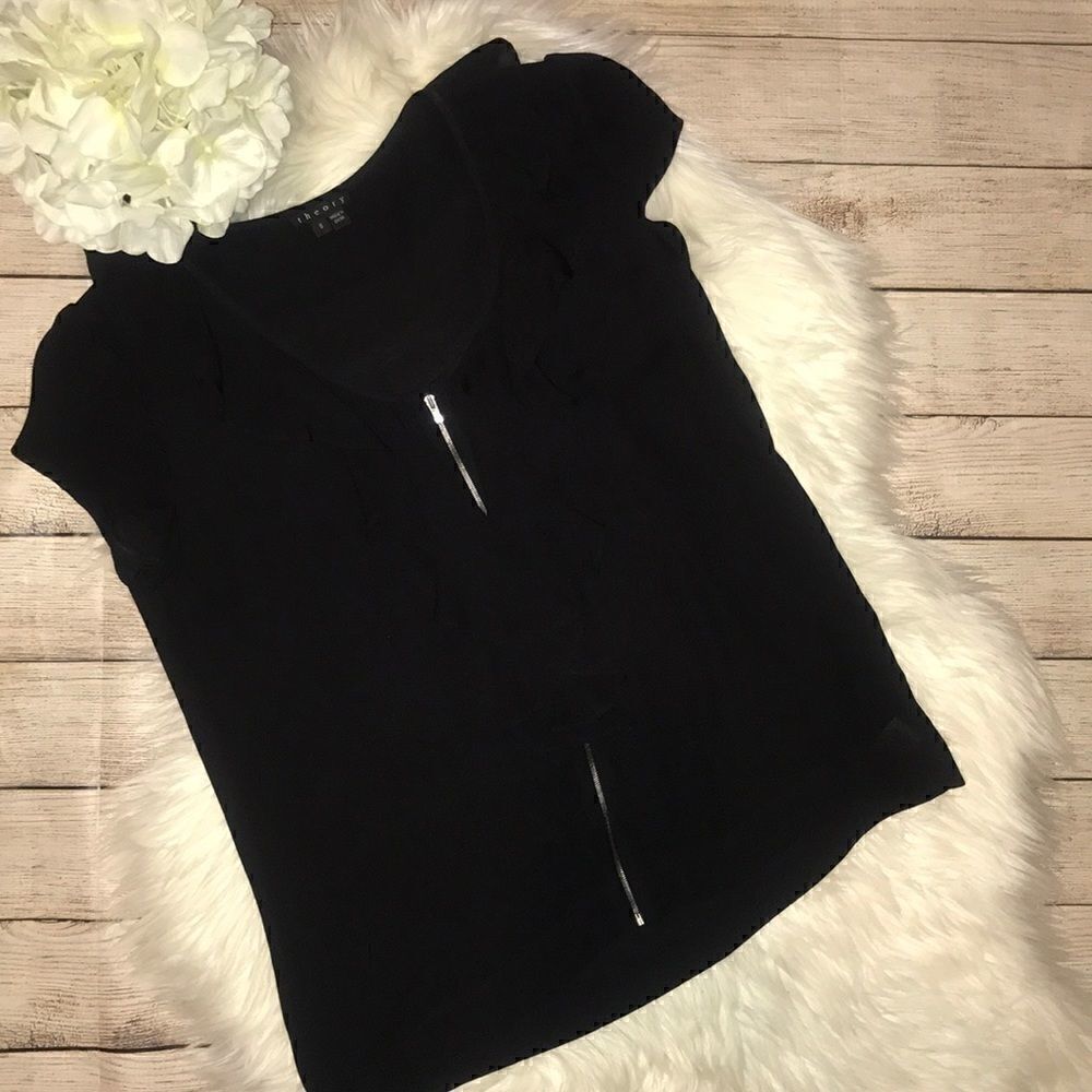 Theory Davina Ruffle Front, Full Zip Silk Top